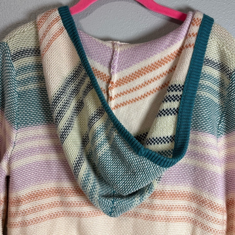 Hem & Thread Pastel Striped V-Neck Hoodie Sweater - Picture 4 of 7